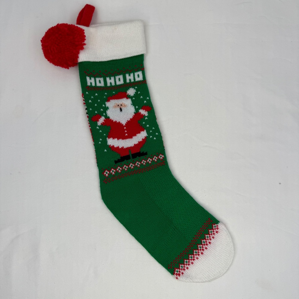 Vintage 1985 Ambassador Hallmark Santa Ho Ho Ho Knit Christmas Stocking QST618L